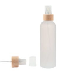 Botella 200 ml HDPE Traslúcido con Vaporizador Traslúcido Funda de Madera (24/410) - Botellas HDPE
