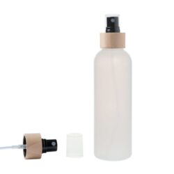 Botella 200 ml HDPE Traslúcido con Vaporizador Negro Funda de Madera (24/410) - Botellas HDPE