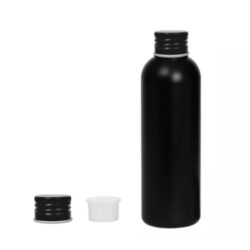 Botella 200 ml HDPE Negro con Tapón Aluminio Negro y Obturador (24/410) - Botellas HDPE