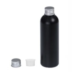 Botella 200 ml HDPE Negro con Tapón Aluminio Plata y Obturador (24/410) - Botellas HDPE