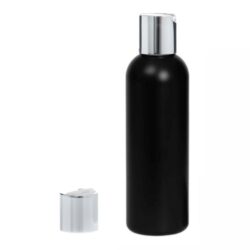 Botella 200 ml HDPE Negro con Tapón Disc-Top Plata (24/410) - Botellas HDPE