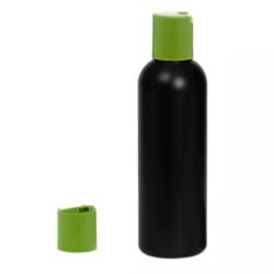 Botella 200 ml HDPE Negro con Tapón Disc-Top Verde (24/410) - Botellas HDPE