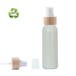 Botella 125 ml HDPE Reciclado con Vaporizador Blanco Funda de Madera (24/410) - Botellas ECO