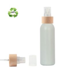 Botella 125 ml HDPE Reciclado con Vaporizador Traslúcido Funda de Madera (24/410) - Botellas ECO
