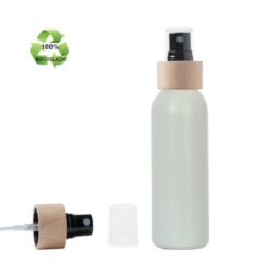 Botella 125 ml HDPE Reciclado con Vaporizador Negro Funda de Madera (24/410) - Botellas ECO
