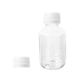 Botella 100 ml PET Transparente Hombro Cónico con Tapón Blanco con Disco (28/410) - Botellas PET