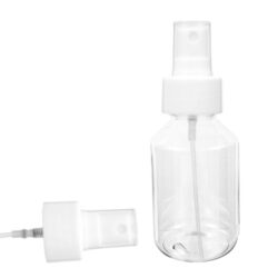 Botella 100 ml PET Transparente Hombro Cónico con Vaporizador Blanco (28/410) - Corte Tubo