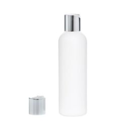 Botella 200 ml HDPE Blanco con Tapón Disc-Top Plata Aluminio (24/410) - Botellas HDPE