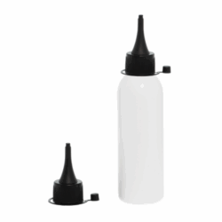 Botella 125 ml HDPE Blanco con Tapón Cánula Negra y Capuchón de Presión (24/410) - Botellas HDPE