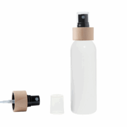 Botella 125 ml HDPE Blanco con Vaporizador Negro Funda de Madera (24/410) - Botellas HDPE