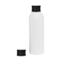 Botella 125 ml HDPE Blanco con Tapón Aluminio Negro (24/410) - Botellas HDPE