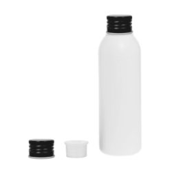 Botella 125 ml HDPE Blanco con Tapón Aluminio Negro y Obturador (24/410) - Botellas HDPE