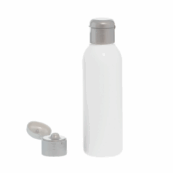Botella 125 ml HDPE Blanco con Tapón Bisagra Gris Plata (24/410) - Botellas HDPE