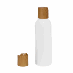 Botella 125 ml HDPE Blanco con Tapón Disc-Top Imitación Madera (24/410) - Botellas HDPE