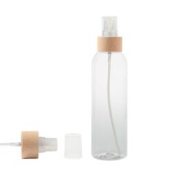 Botella 200 ml PET Transparente Curvo con Vaporizador Traslúcido Funda Madera (24/410) - Botellas PET
