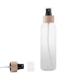Botella 200 ml PET Transparente Curvo con Vaporizador Negro Funda Madera (24/410) - Botellas PET