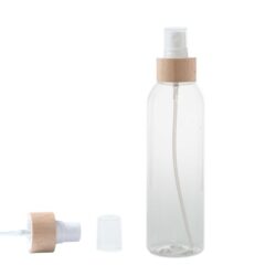 Botella 200 ml PET Transparente Curvo con Vaporizador Blanco Funda Madera (24/410) - Botellas PET