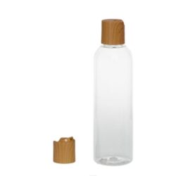 Botella 200 ml PET Transparente Curvo con Disc-Top Imitación Madera (24/410) - Botellas PET