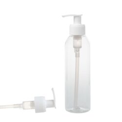 Botella 200 ml PET Transparente Curvo con Dosificador Estrecho Blanco (24/410) - Botellas PET