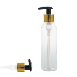 Botella 200 ml PET Transparente Curvo con Dosificador Oro (24/410) - Botellas PET