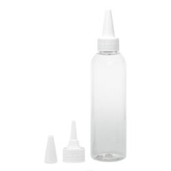 Botella 200 ml PET Transparente Curvo con Tapón Cánula Blanco y Capuchón de Rosca (24/410) - Botellas PET
