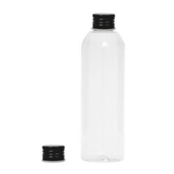 Botella 200 ml PET Transparente Curvo con Tapón Aluminio Negro (24/410) - Botellas PET
