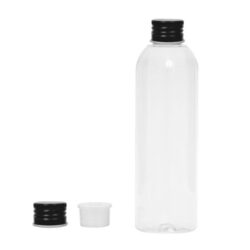 Botella 200 ml PET Transparente Curvo con Tapón Aluminio Negro y Obturador (24/410) - Botellas PET