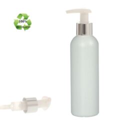 Botella 200 ml HDPE Reciclado con Dosificador Ancho Plata Aluminio (24/410) - Botellas ECO