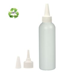 Botella 200 ml HDPE Reciclado con Tapón Cánula Blanco y Capuchón Rosca (24/410) - Botellas ECO