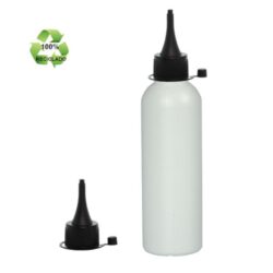 Botella 200 ml HDPE Reciclado con Tapón Cánula Negra y Capuchón de Presión (24/410) - Botellas ECO