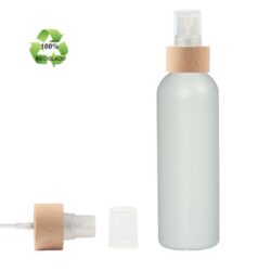 Botella 200 ml HDPE Reciclado con Vaporizador Traslúcido Funda de Madera (24/410) - Botellas ECO