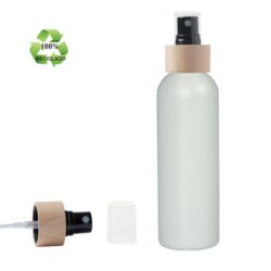 Botella 200 ml HDPE Reciclado con Vaporizador Negro Funda de Madera (24/410) - Botellas ECO