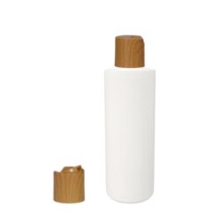 Botella 200 ml HDPE Blanco Recta con Tapón Disc-Top Imitación Madera (24/410) - Botellas HDPE