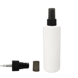 Botella 200 ml HDPE Blanco Recta con Vaporizador Negro Capuchón Ahumado (24/410) - Botellas HDPE