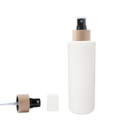 Botella 200 ml HDPE Blanco Recta con Vaporizador Negro Funda de Madera (24/410) - Botellas HDPE