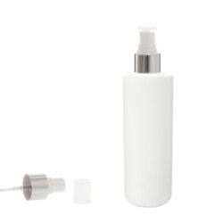 Botella 200 ml HDPE Blanco Recta con Vaporizador Plata Aluminio (24/410) - Botellas HDPE