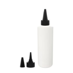 Botella 200 ml HDPE Blanco Recta con Tapón Cánula Negro y Capuchón de Rosca (24/410) - Botellas HDPE