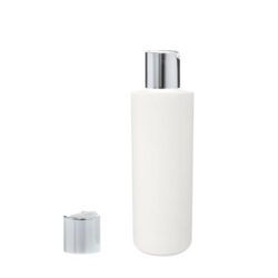 Botella 200 ml HDPE Blanco Recta con Tapón Disc-Top Plata (24/410) - Botellas HDPE