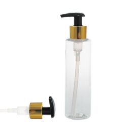 Botella 200 ml PET Transparente con Dosificador Aluminio Oro (24/410) - Botellas PET