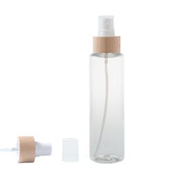 Botella 200 ml PET Transparente con Vaporizador Blanco Funda de Madera (24/410) - Botellas PET
