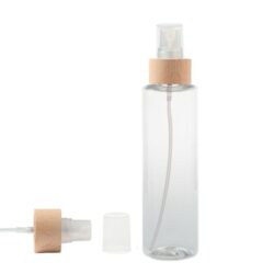 Botella 200 ml PET Transparente con Vaporizador Traslúcido Funda de Madera (24/410) - Botellas PET