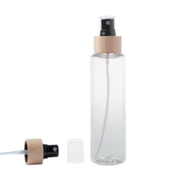 Botella 200 ml PET Transparente con Vaporizador Negro Funda de Madera (24/410) - Botellas PET