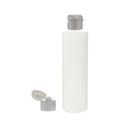 Botella 200 ml PET Blanco con Tapón Bisagra Gris Plata (24/410) - Botellas PET