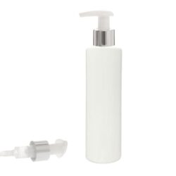 Botella 200 ml PET Blanco con Dosificador Blanco Funda Aluminio Plata (24/410) - Botellas PET