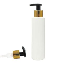 Botella 200 ml PET Blanco con Dosificador Negro Funda Aluminio Oro (24/410) - Botellas PET