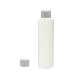 Botella 200 ml PET Blanco con Tapón Simple Gris Plata (24/410) - Botellas PET
