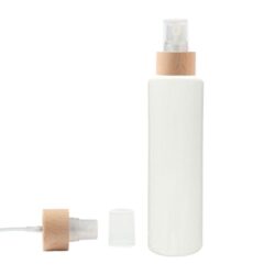 Botella 200 ml PET Blanco con Vaporizador Traslúcido Funda Madera (24/410) - Botellas PET