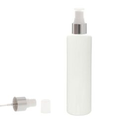 Botella 200 ml PET Blanco con Vaporizador Blanco Funda Aluminio Plata (24/410) - Botellas PET