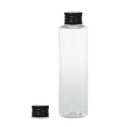 Botella 200 ml PET Transparente con Tapón Aluminio Negro (24/410) - Botellas PET
