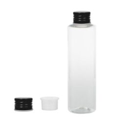 Botella 200 ml PET Transparente con Tapón Aluminio Negro Con Obturador (24/410) - Botellas PET